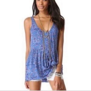 Intimately Free People Blue Flowy Ruffle Tiered Sleeveless Paisley Floral Top S